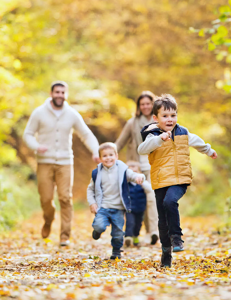Family in woods